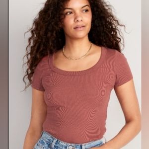 Fitted Scoop-Neck Rib-Knit T-Shirt